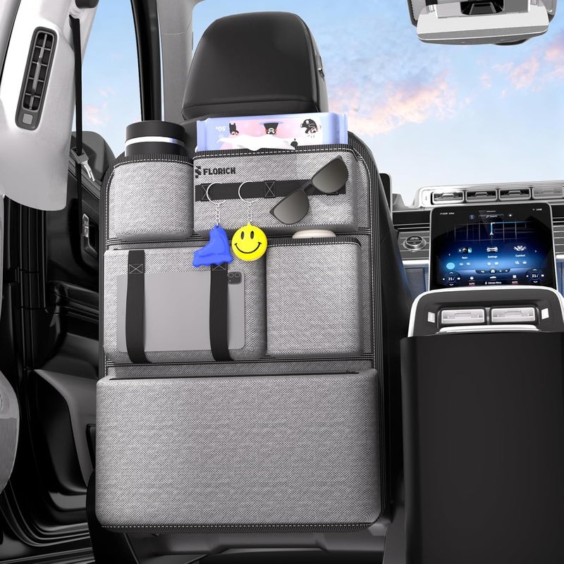 FLORICH PU-Coated Fabric Car Backseat Organizer, Durable Large capaity Seat Back Organizer and Storage with 6 Pocket, Kick Mats Back Seat Protector for Kids Universal Fit - Image 1